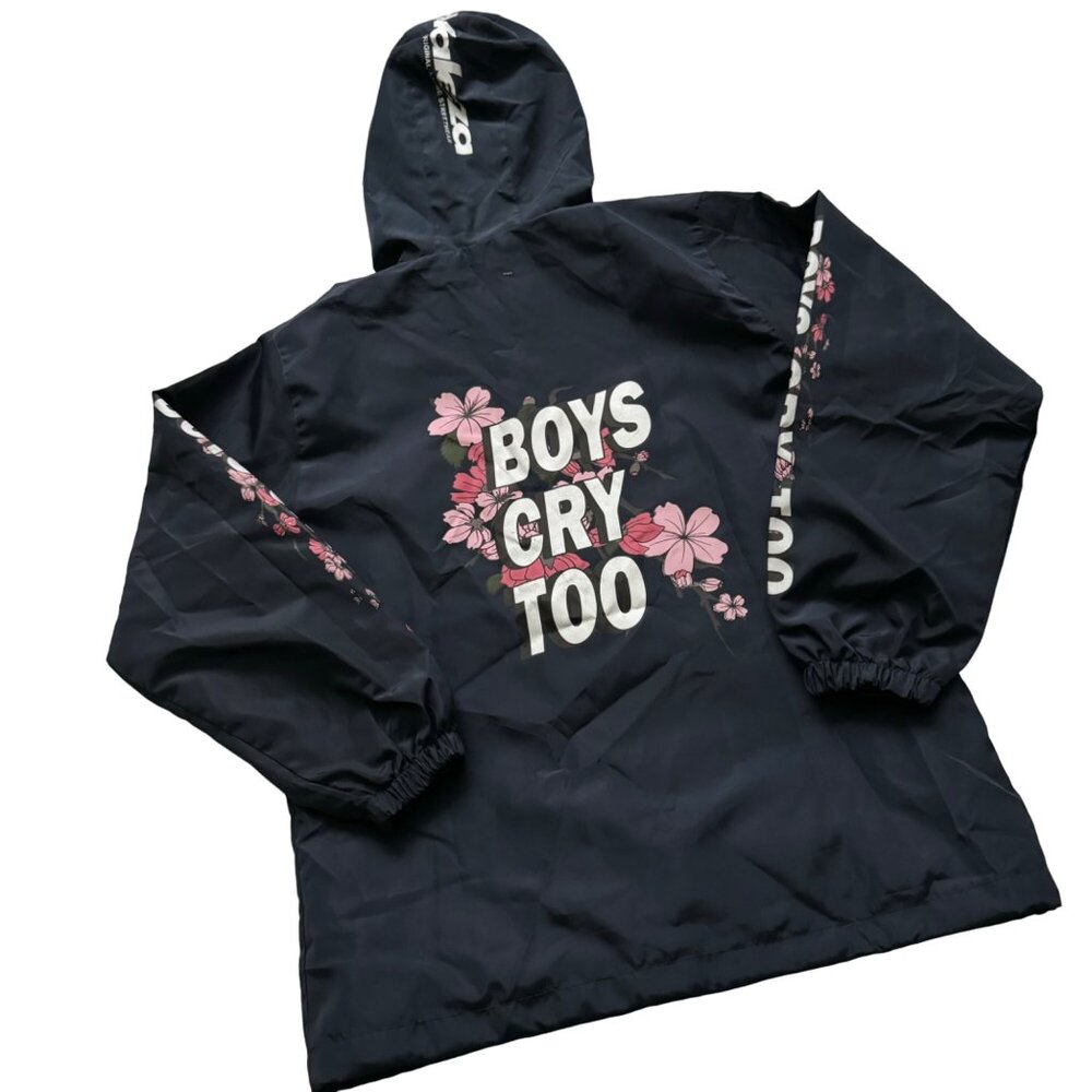 Valeza‎ Boys Cry Too Mens Streetwear Windbreaker Jacket sz medium hoodie black